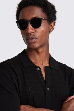 Black Bouclé Pointelle Button Through Shirt