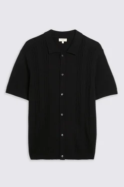 Black Bouclé Pointelle Button Through Shirt