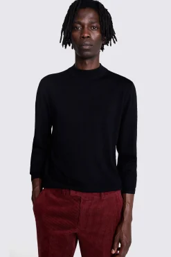 Black Merino Mock-Neck Jumper