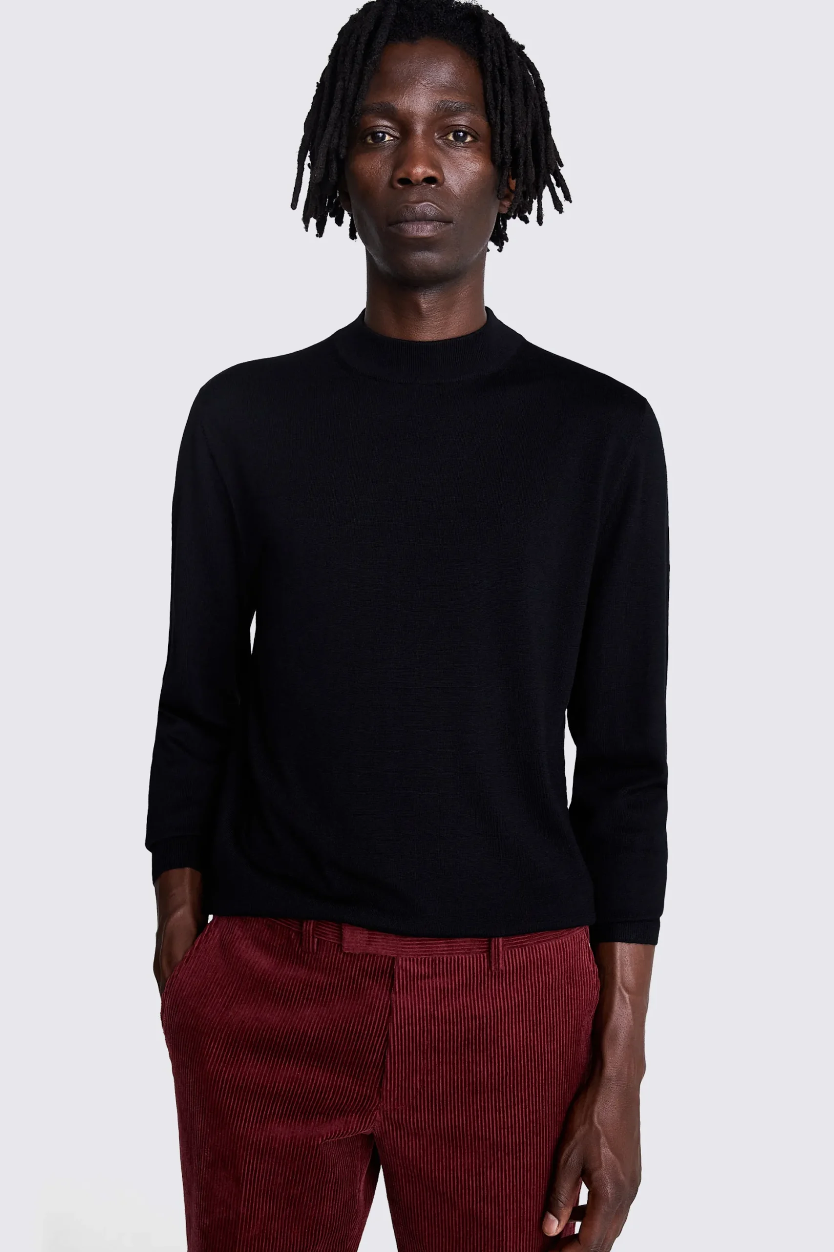 Black Merino Mock-Neck Jumper