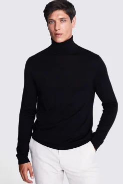 Black Merino Roll-Neck Jumper