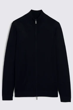 Black Merino Zip Down Funnel-Neck