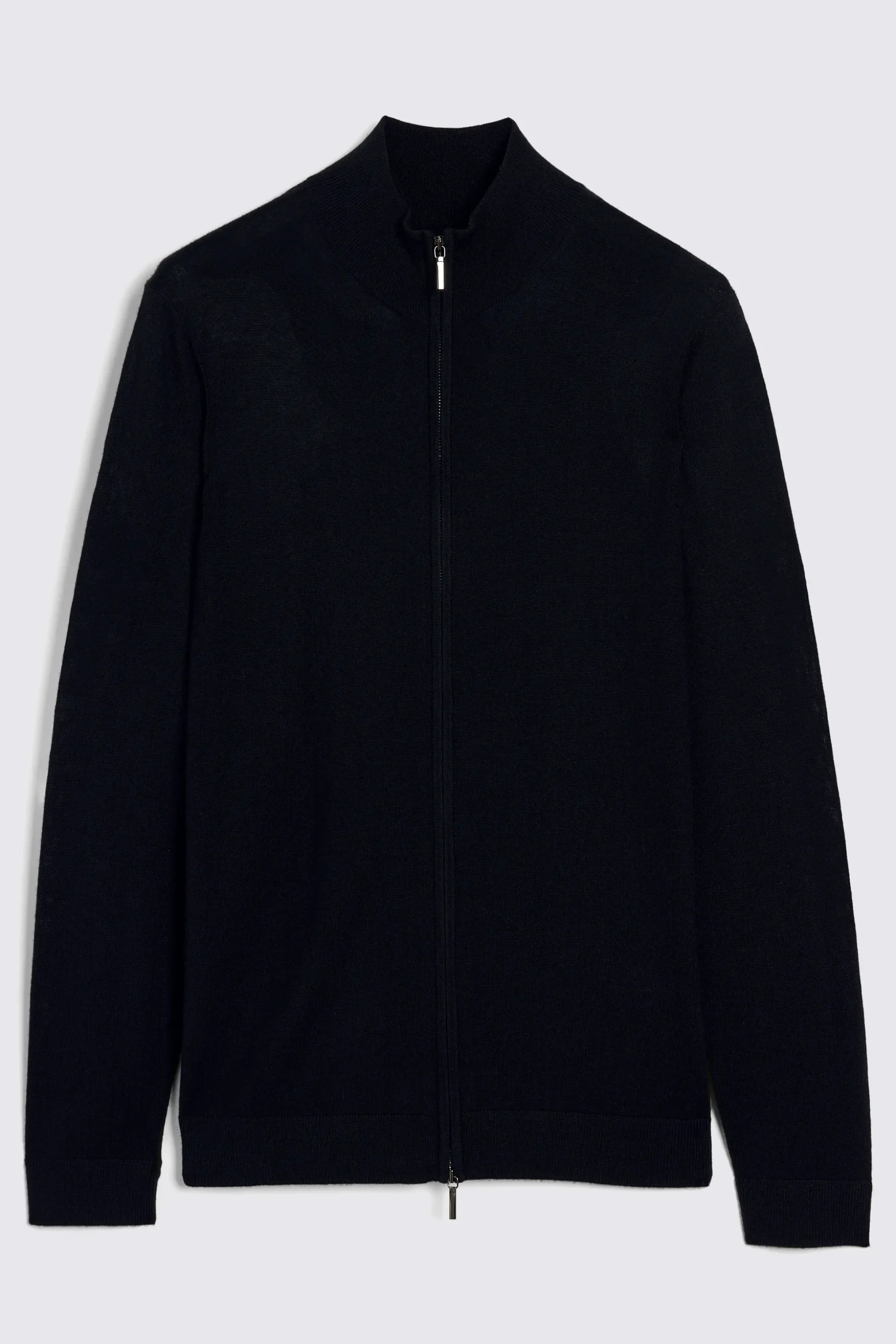 Black Merino Zip Down Funnel-Neck
