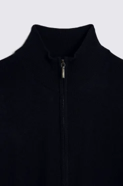 Black Merino Zip Down Funnel-Neck