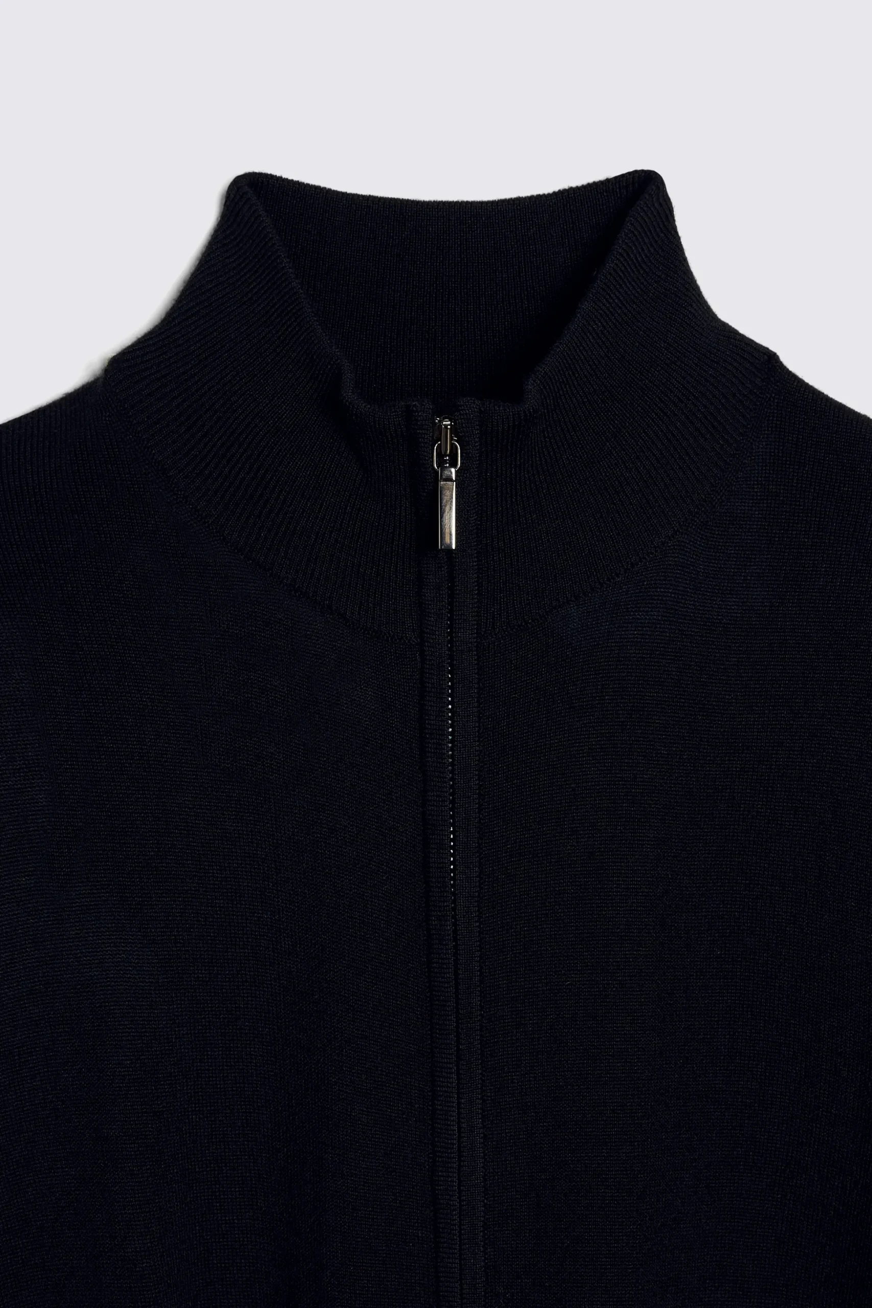 Black Merino Zip Down Funnel-Neck