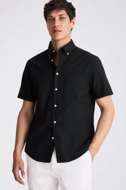 Black Short Sleeve Washed Oxford Shirt