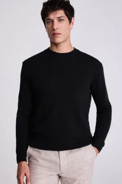 Black Slouchy Bouclé Crew Neck Jumper