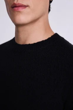 Black Slouchy Bouclé Crew Neck Jumper