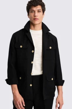 Black Wool Linen Shacket