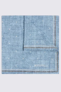 Bottinelli Blue Silk Polka Dot Pocket Square