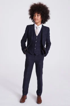 Boys Navy Black Check Suit