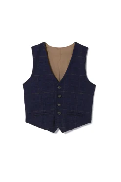 Boys Navy Black Check Suit
