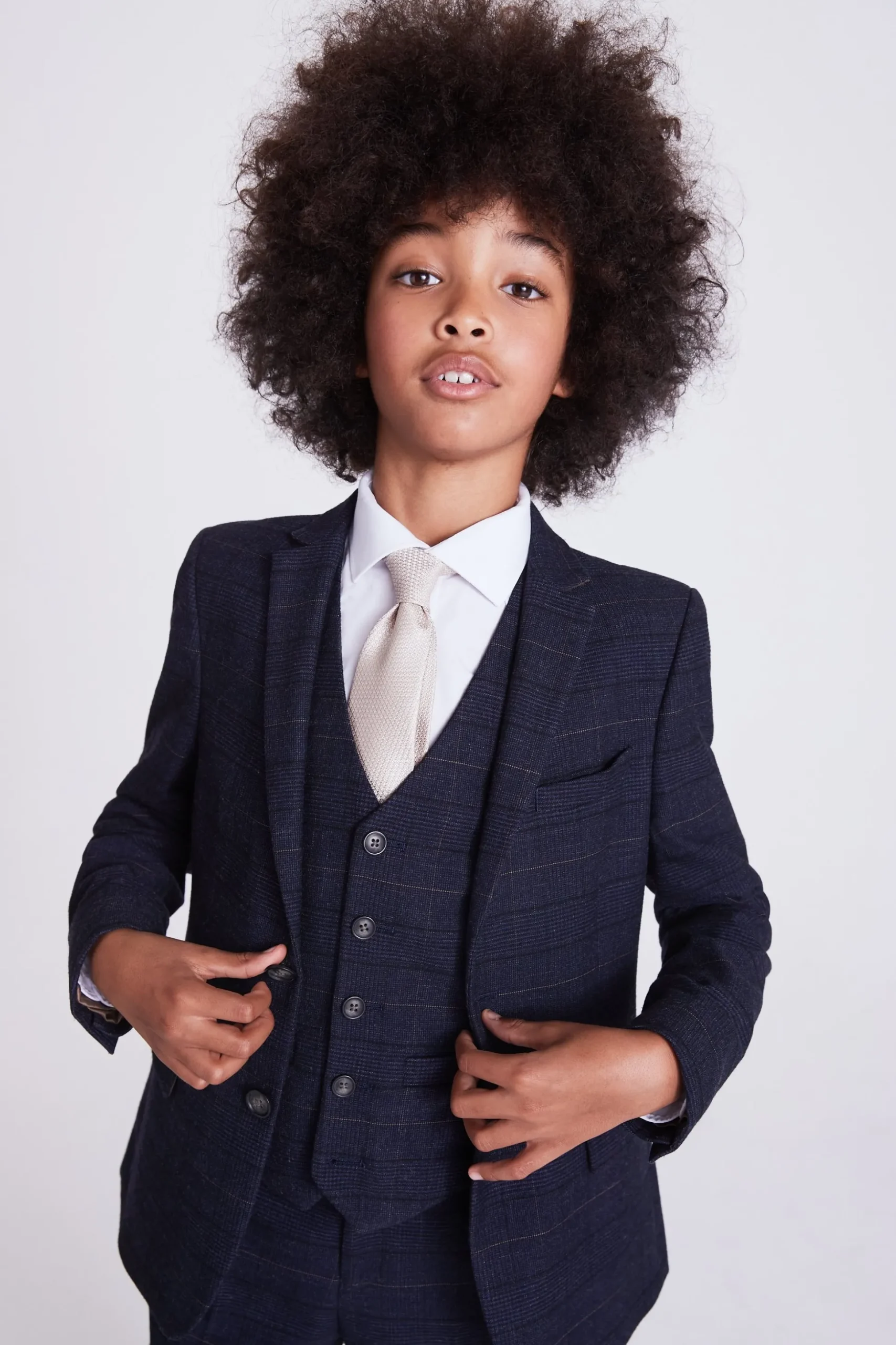 Boys Navy Black Check Suit