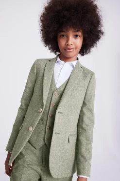 Boys Sage Herringbone Tweed Suit