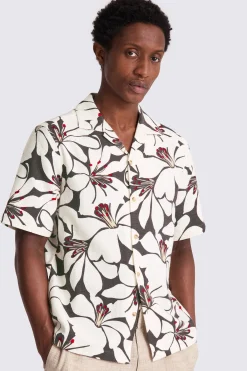 Brown Cuban Floral Print Shirt