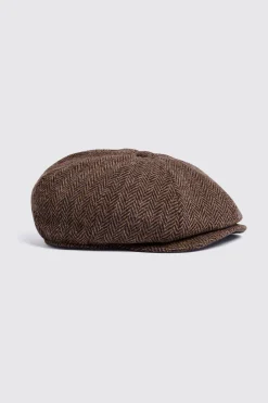 Brown Harris Tweed Herringbone Baker Boy Cap