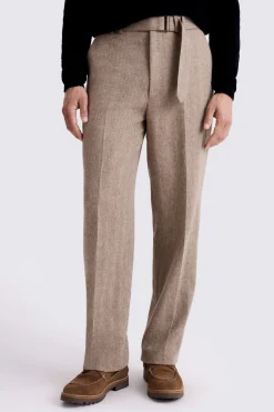 Brown Herringbone Self Belt Trousers
