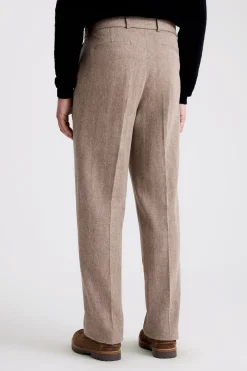 Brown Herringbone Self Belt Trousers