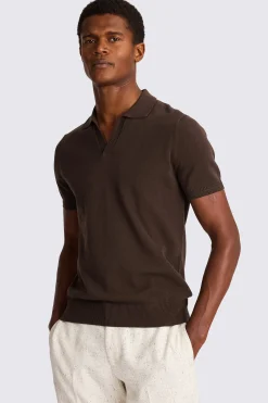 Brown Herringbone Trim Skipper Polo