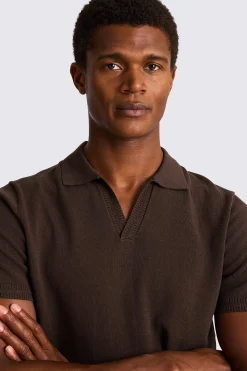 Brown Herringbone Trim Skipper Polo