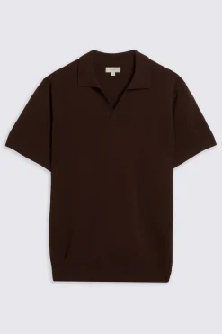 Brown Herringbone Trim Skipper Polo