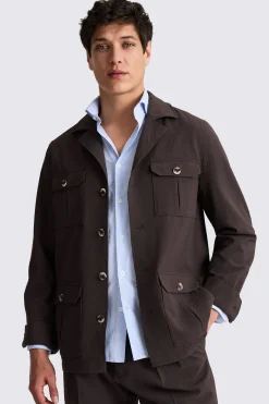 Brown Seersucker Safari Shacket