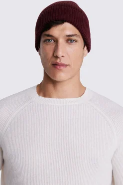 Burgundy Cashmere Blend Ribbed Beanie