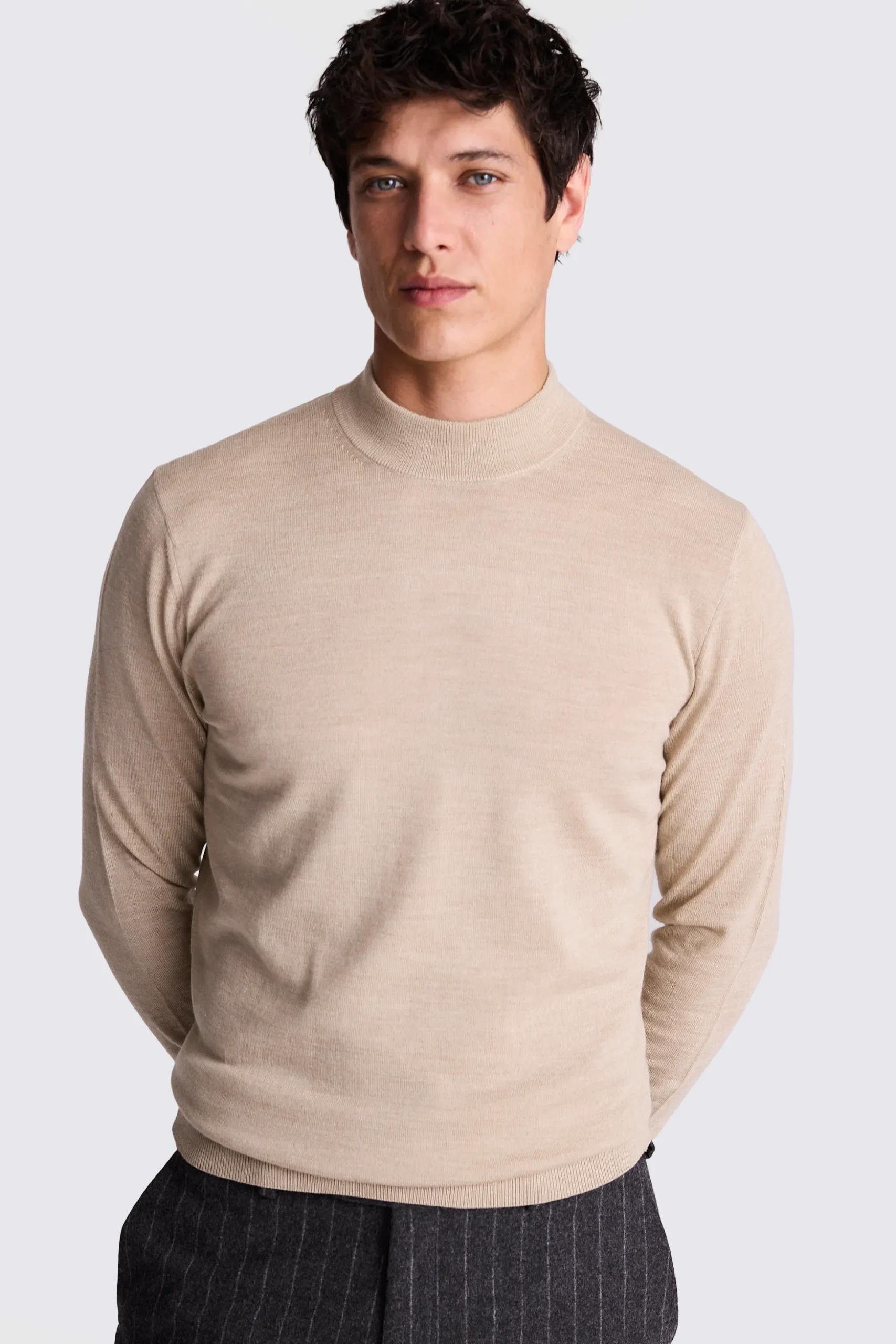 Camel Merino Mock Neck Jumper