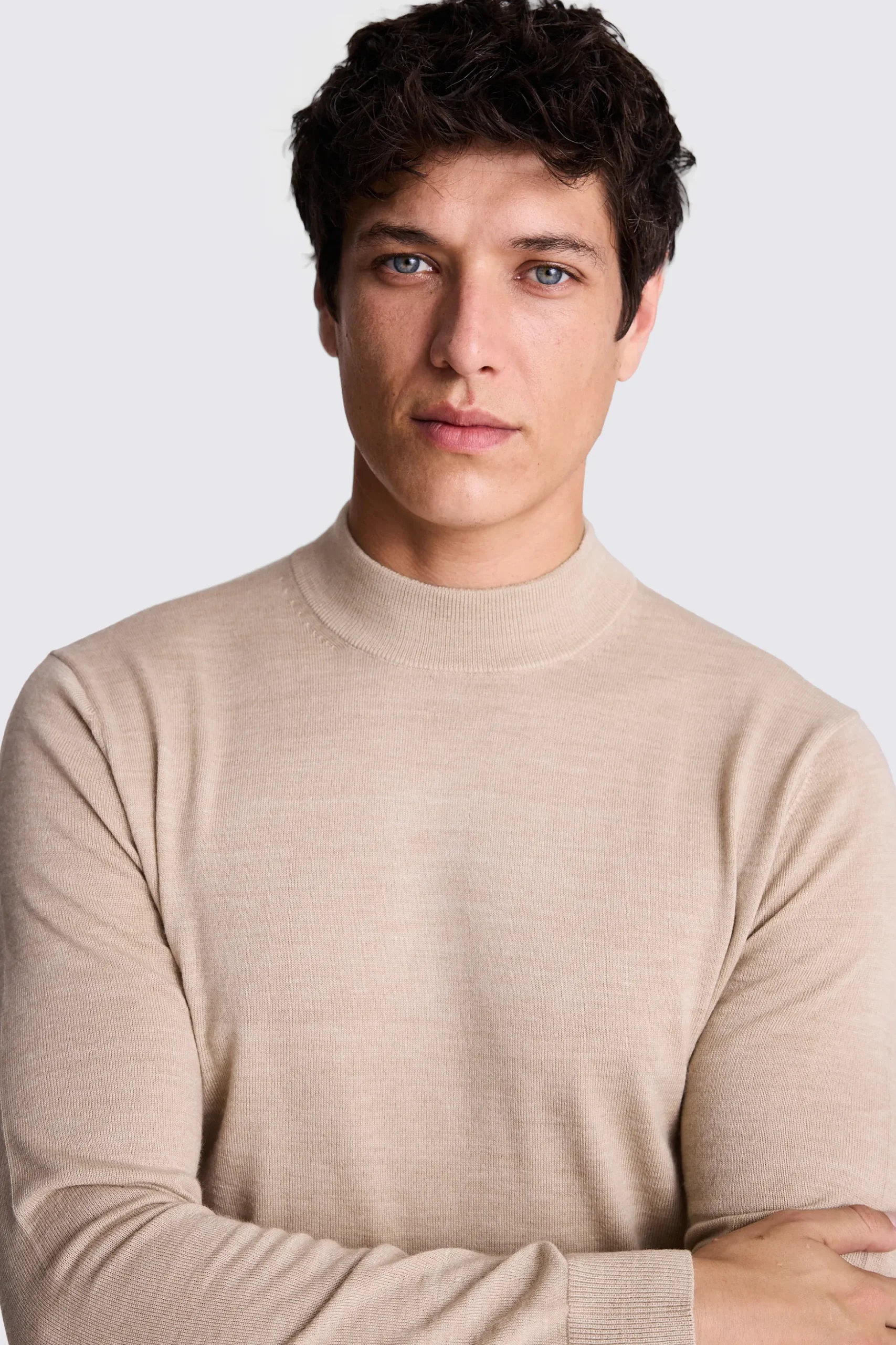 Camel Merino Mock Neck Jumper