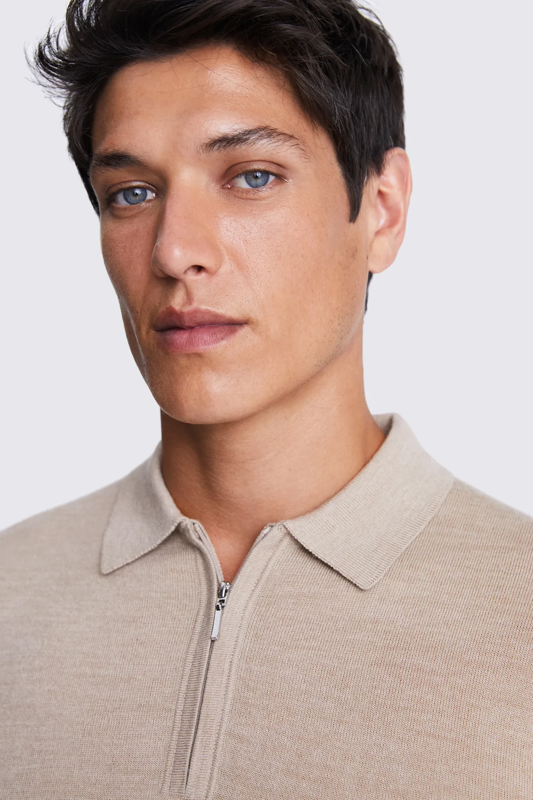Camel Merino Zip-Neck Polo Shirt