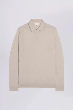 Camel Merino Zip-Neck Polo Shirt