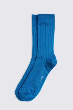 Cerulean Blue Ribbed Mercerised Socks