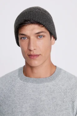 Charcoal Cashmere Blend Ribbed Beanie