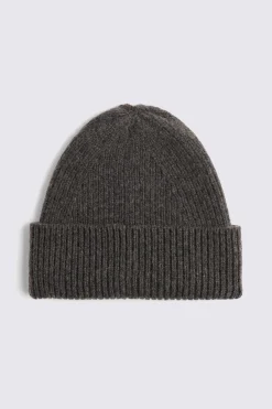 Charcoal Cashmere Blend Ribbed Beanie