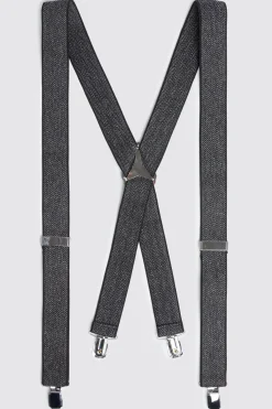 Charcoal Herringbone Tweed Clip-On Braces