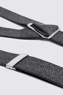 Charcoal Herringbone Tweed Clip-On Braces