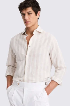 Cotton Linen Camel Stripe Shirt