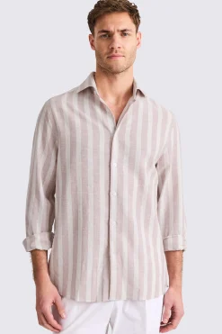 Cotton Linen Dusty Pink Wide Stripe Shirt