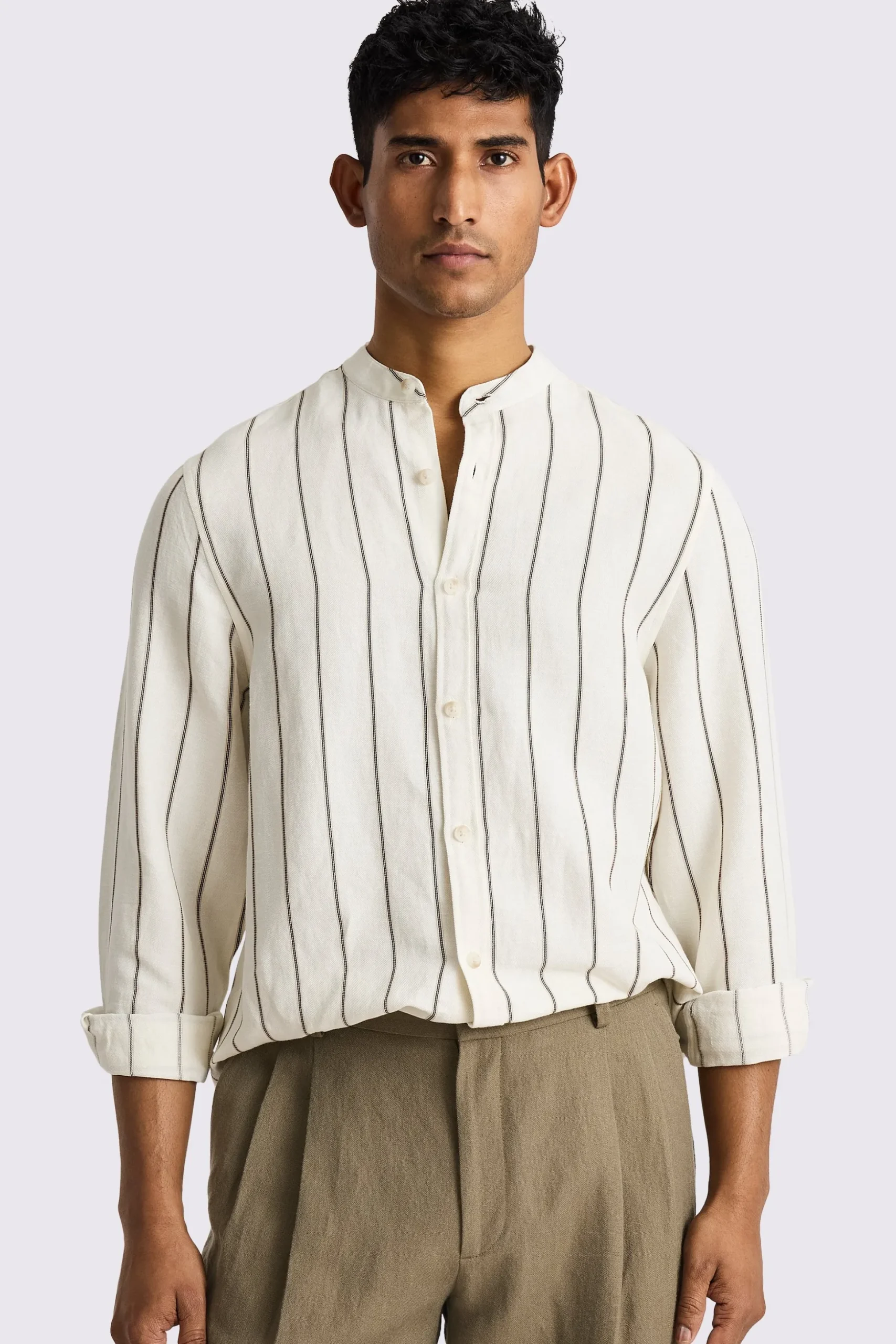 Cotton Linen Neutral Woven Stripe Shirt