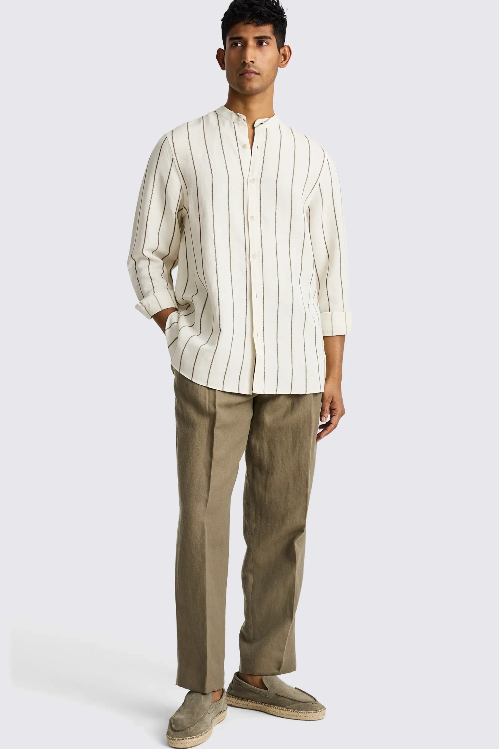 Cotton Linen Neutral Woven Stripe Shirt