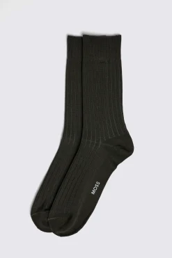 Dark Olive Fine Ribbed Socks