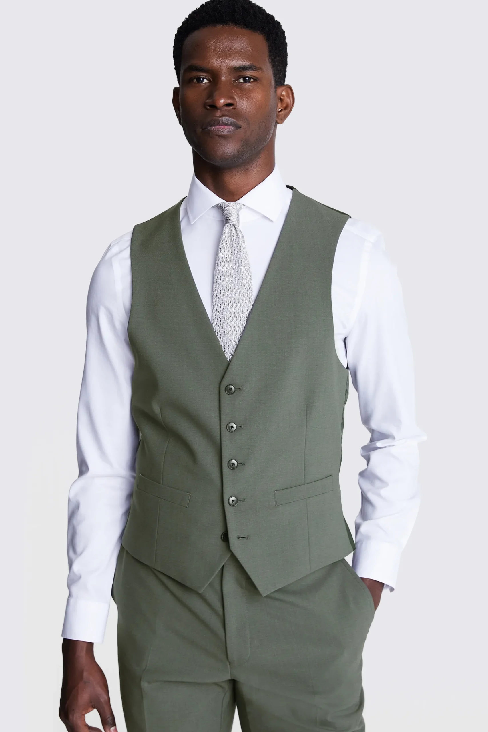 DKNY Slim Fit Sage Green Waistcoat