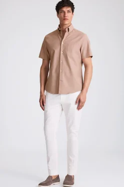 Dusty Pink Short Sleeve Washed Oxford Shirt