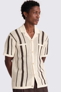 Ecru & Brown Stripe Open Knit Shirt