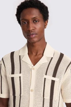 Ecru & Brown Stripe Open Knit Shirt