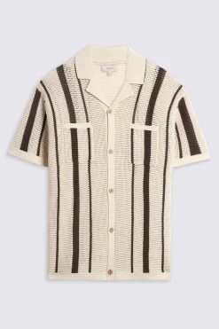 Ecru & Brown Stripe Open Knit Shirt