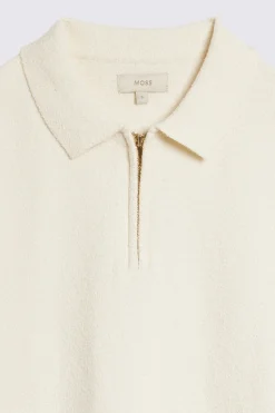 Ecru Bouclé Zip-Neck Polo Shirt