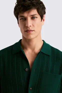 Emerald Green Chevron Pointelle Knitted Shirt