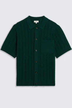 Emerald Green Chevron Pointelle Knitted Shirt