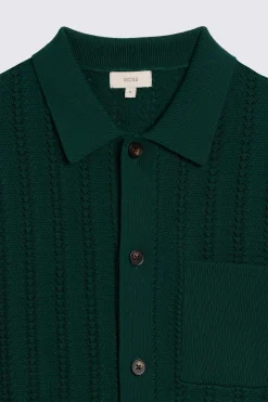 Emerald Green Chevron Pointelle Knitted Shirt